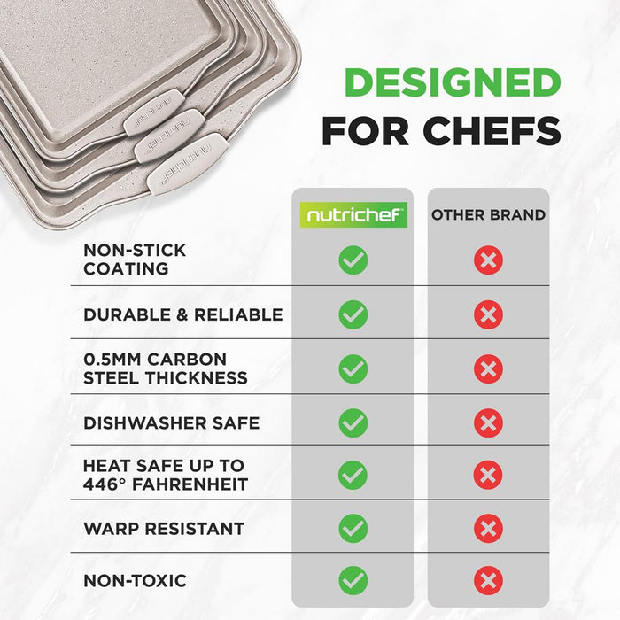 3-Piece Nonstick Cookie Sheets Set, Even Heat, Carbon Steel, Cream Marble