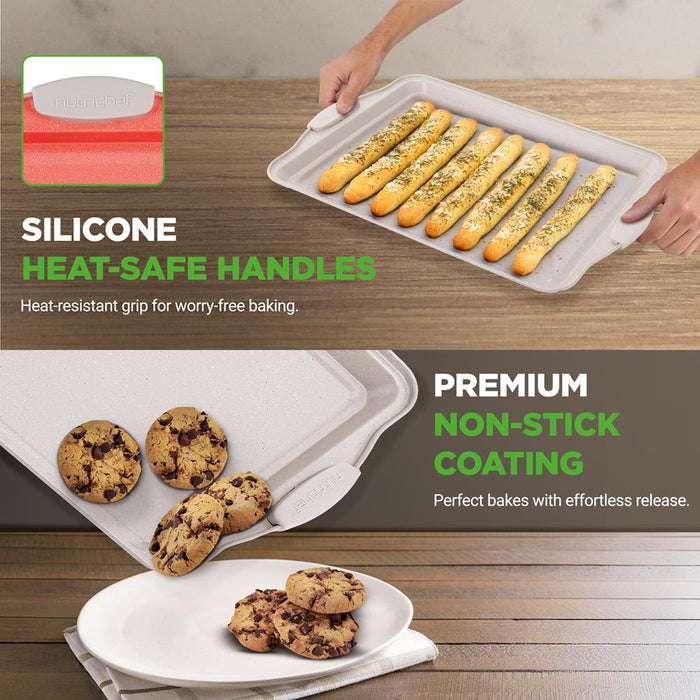 3-Piece Nonstick Cookie Sheets Set, Even Heat, Carbon Steel, Cream Marble