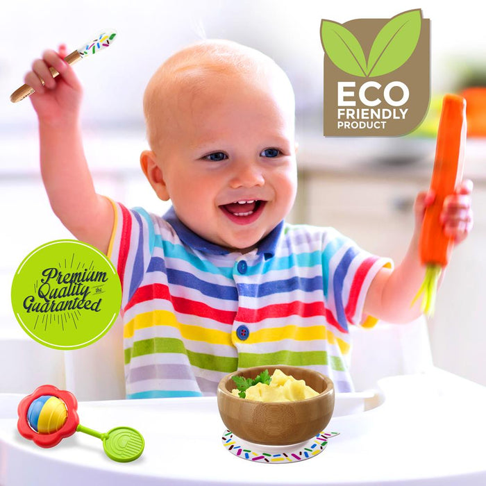 Sparkle Bamboo Bowl With Silicone Suction And Spoon For Baby And Toddlers