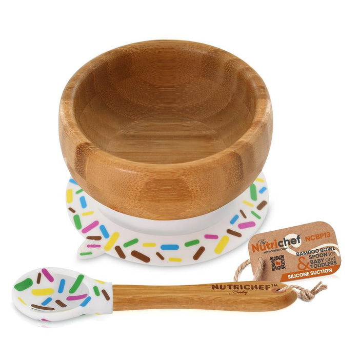 Sparkle Bamboo Bowl With Silicone Suction And Spoon For Baby And Toddlers