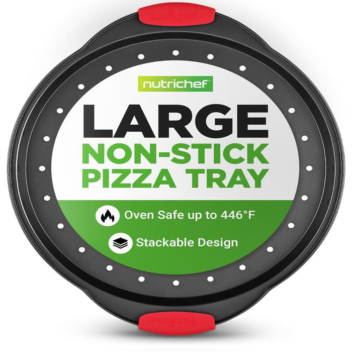 13" Nonstick Pizza Tray - Even Baking, Perforated Carbon Steel, Gray
