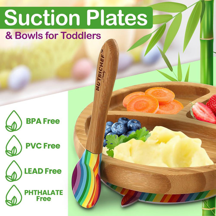 Rainbow Bamboo Dinnerware Set With Silicone Suction For Kids