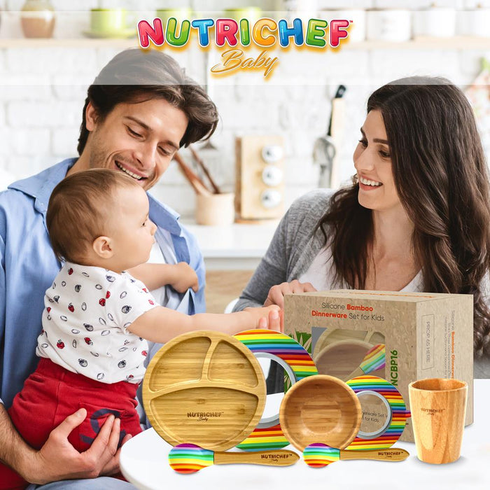 Rainbow Bamboo Dinnerware Set With Silicone Suction For Kids