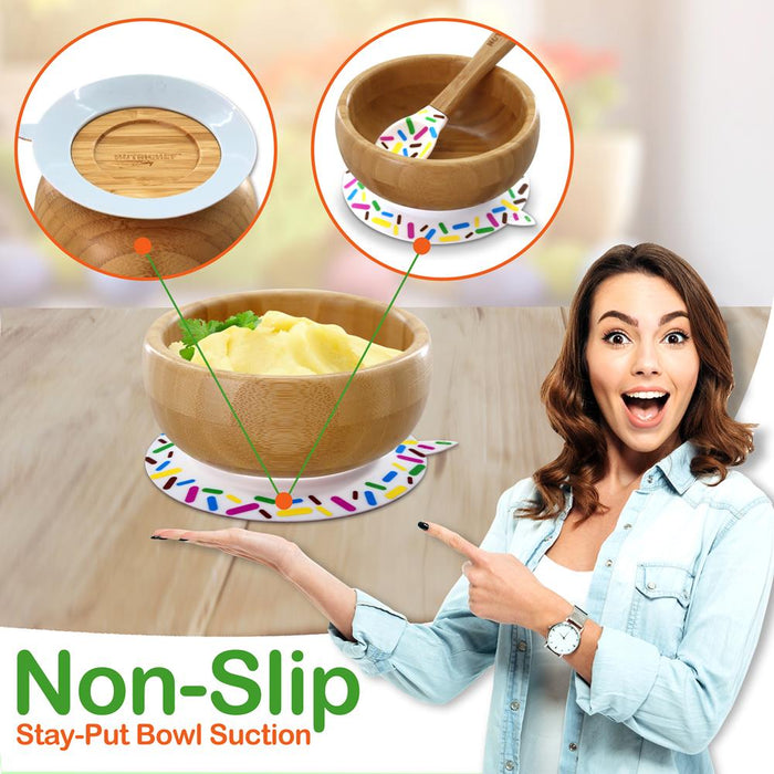 Sparkle Bamboo Dinnerware Set With Silicone Suction And Bibs For Kids