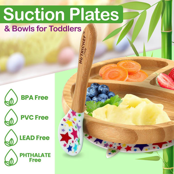 Stars Bamboo Dinnerware Set With Silicone Suction And Bibs For Kids