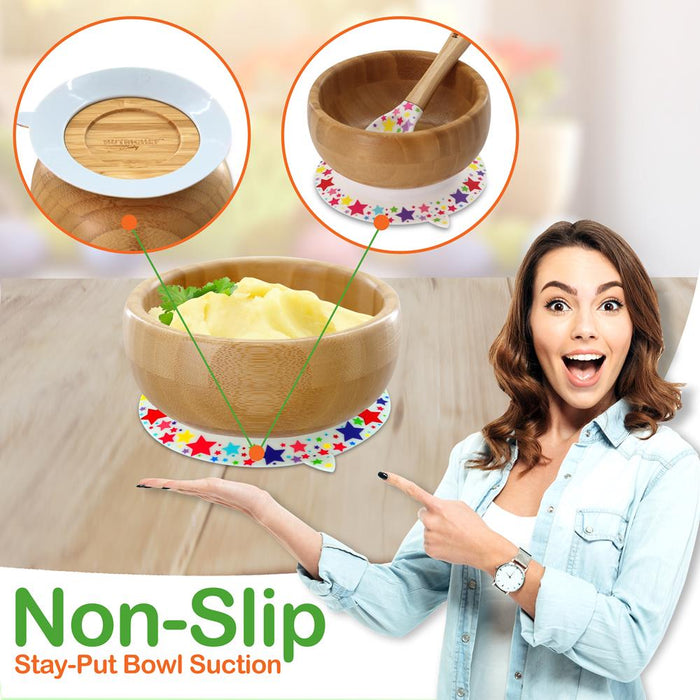 Stars Bamboo Dinnerware Set With Silicone Suction And Bibs For Kids