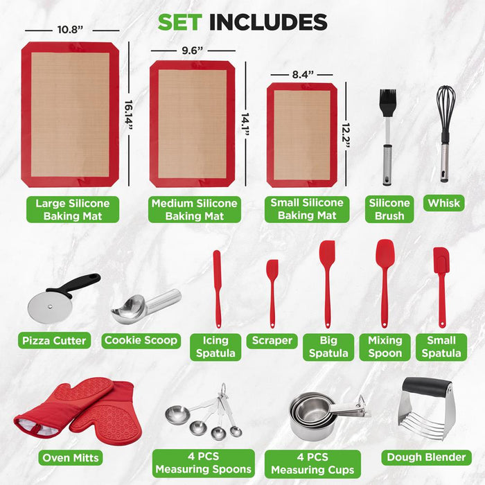 23-Piece Baking Utensil Set - Versatile, Silicone, Red