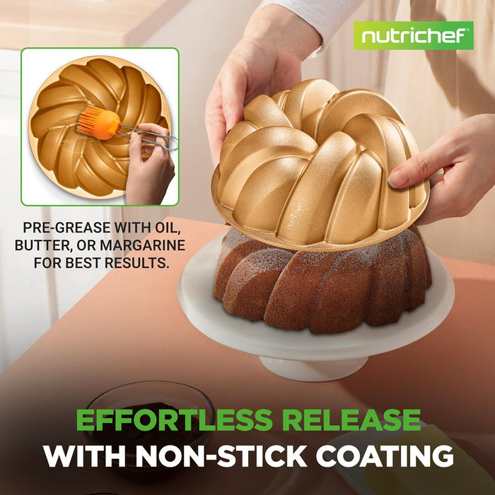 Extra Thick Cast Aluminum Cascade Fluted Cake Pan Baking Pan, 2 Layers Non-Stick Coating For Easy Release, Baking Supplies