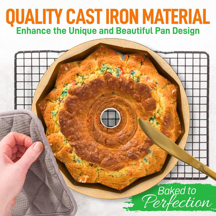 Extra Thick Cast Aluminum Pandora Fluted Cake Pan Baking Pan, 2 Layers Non-Stick Coating For Easy Release, Baking Supplies