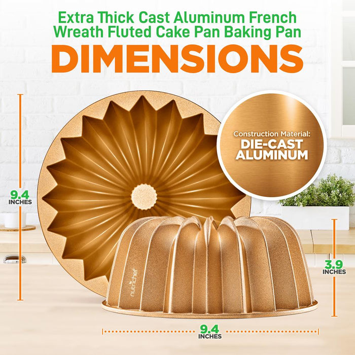 Extra Thick Cast Aluminum French Wreath Fluted Cake Pan Baking Pan, 2 Layers Non-Stick Coating For Easy Release, Baking Supplies