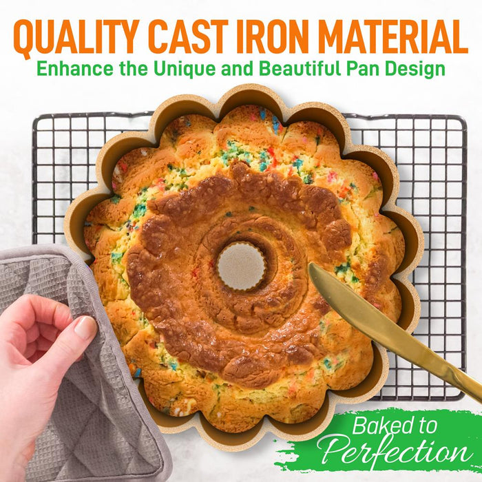 Extra Thick Cast Aluminum Marquise Fluted Cake Pan Baking Pan, 2 Layers Non-Stick Coating For Easy Release, Baking Supplies