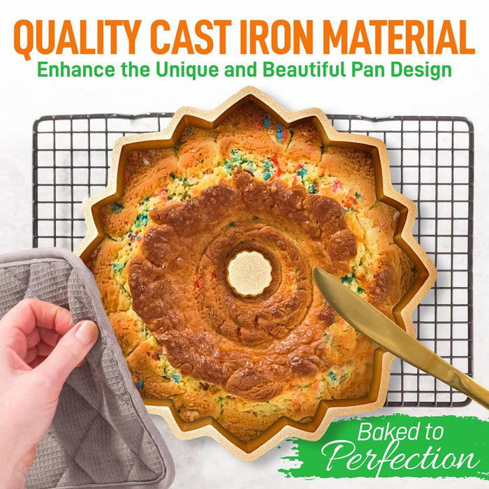 Extra Thick Cast Aluminum Bloom Fluted Cake Pan Baking Pan, 2 Layers Non-Stick Coating For Easy Release, Baking Supplies