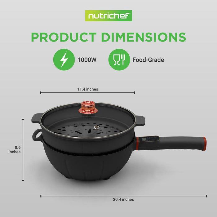 Multifunctional Electric Frying Pan - Non-Stick Pan With Durable Handle, 4L Large Capacity + 4L Steamer, 1000W, Designed With Control Panel, 3 Pin Us Plug (Black)