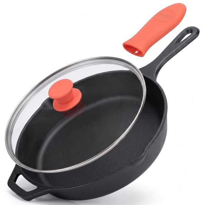 12" Cast Iron Skillet - Nonstick, Oven Safe, Orange Silicone Handle