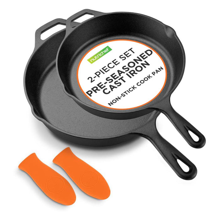 10’’ & 12'' Pre-Seasoned Cast Iron Skillet - Non-Stick Cooking Pan With Assist Silicone Handle (2-Piece Set)