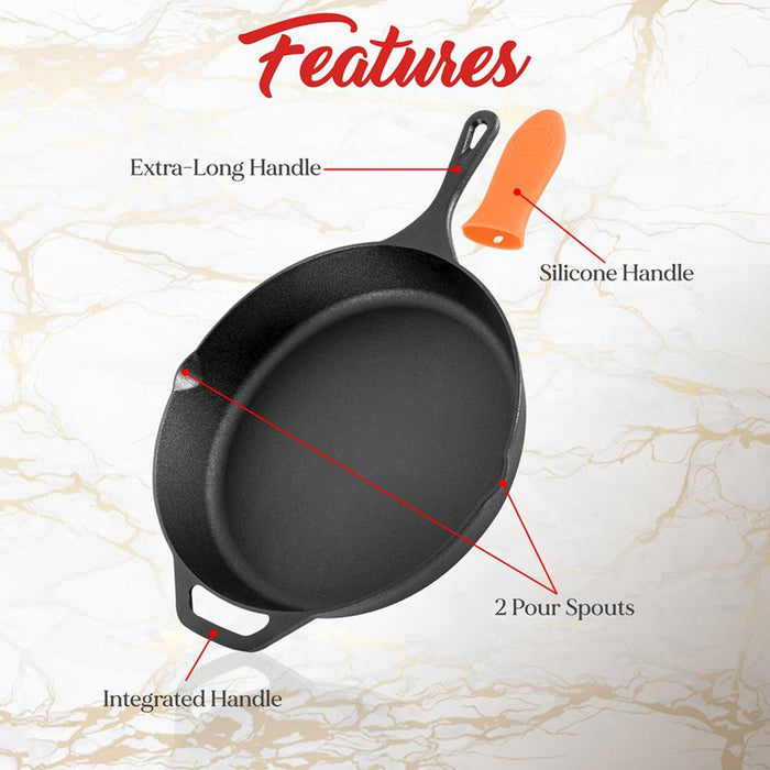 10’’ & 12'' Pre-Seasoned Cast Iron Skillet - Non-Stick Cooking Pan With Assist Silicone Handle (2-Piece Set)