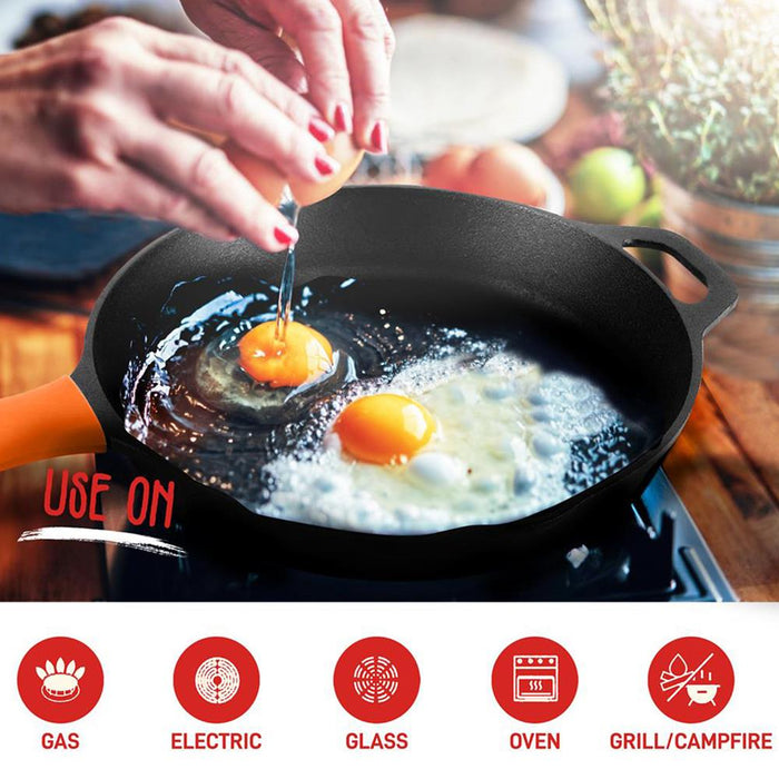 10’’ & 12'' Pre-Seasoned Cast Iron Skillet - Non-Stick Cooking Pan With Assist Silicone Handle (2-Piece Set)