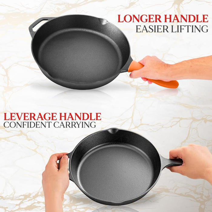 10’’ & 12'' Pre-Seasoned Cast Iron Skillet - Non-Stick Cooking Pan With Assist Silicone Handle (2-Piece Set)