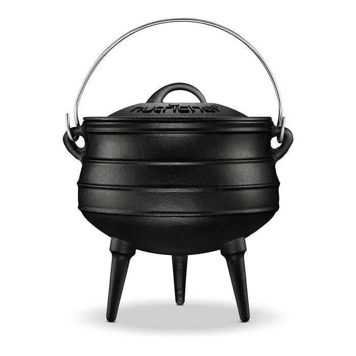 10 Quart Pre-Seasoned Three-Legged Cast Iron Potjiekos With Lid, African Pot With Metal Handle