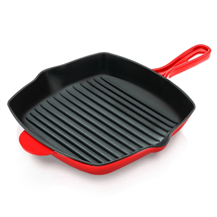 Kitchen Skillet Grill Pan - Square Cast Iron Skillet Grilling Pan With Non-Stick Enamel Coating