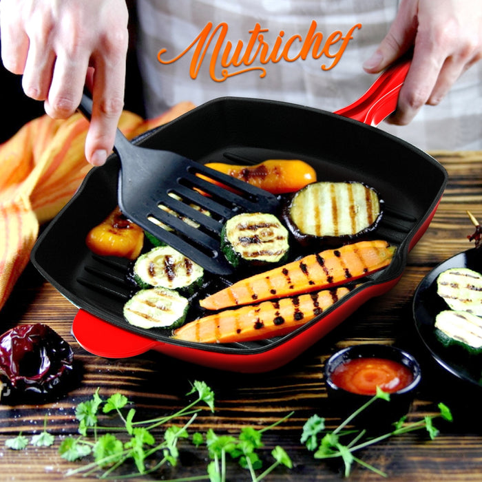 Kitchen Skillet Grill Pan Square Cast Iron Skillet Grilling Pan With NutriChef Kitchen