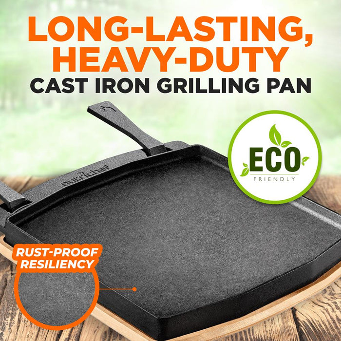 Cast Iron Flat Grill Plate Pan - Reversible Cast Iron Griddle, Classic Flat Grill Pan Design With Scraper