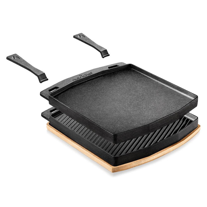 Cast Iron Flat Grill Plate Pan - Reversible Cast Iron Griddle, Classic Flat Grill Pan Design With Scraper