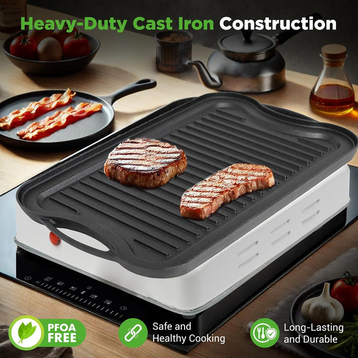 Kitchen Flat Grill Plate Pan Reversible Cast Iron Griddle Classic Flat Grill Pan Design With Scraper