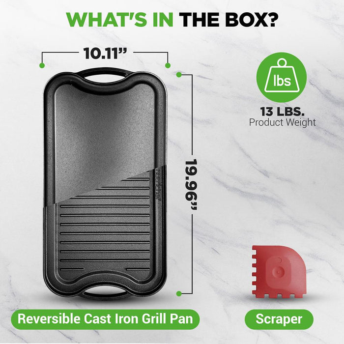 Reversible Cast Iron Griddle - Even Heat, Extra-Wide, Oven Safe