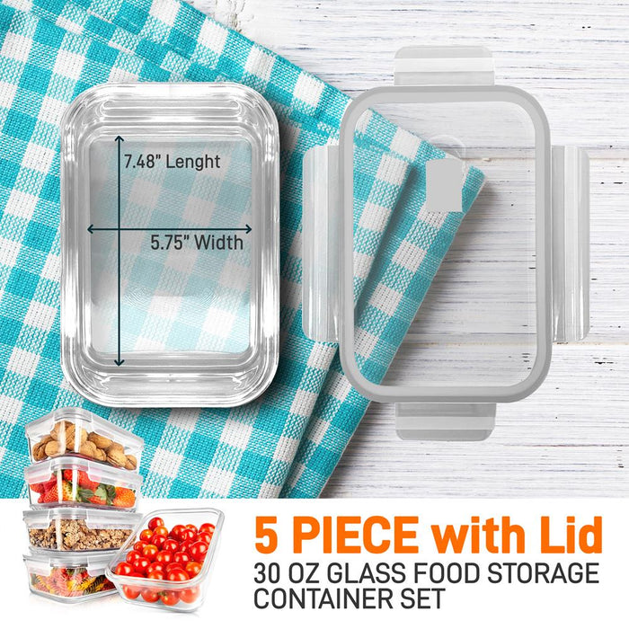 10-Piece Superior Glass Food Storage Containers Set - Stackable Design, Newly Bpa-Free Airtight Clear Locking Lids With Vent Lids & Gray Air Hole