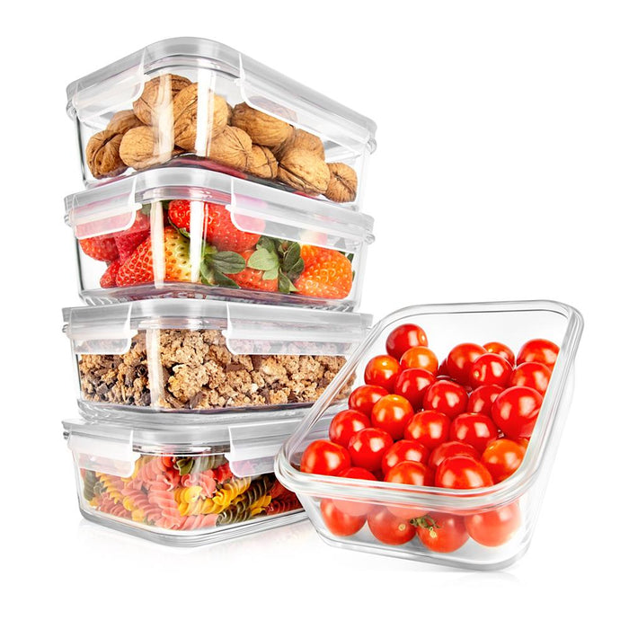 10-Piece Superior Glass Food Storage Containers Set - Stackable Design, Newly Bpa-Free Airtight Clear Locking Lids With Vent Lids & Gray Air Hole