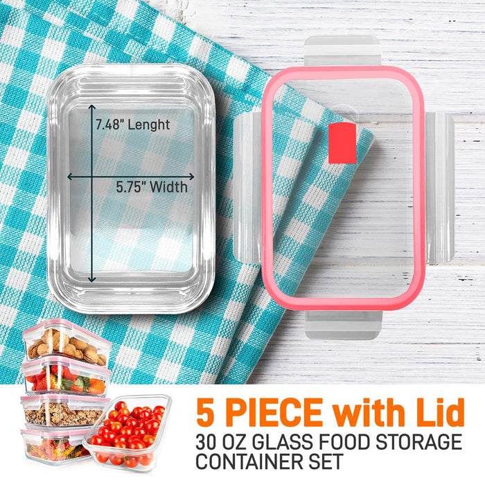 10-Piece Superior Glass Food Storage Containers Set - Stackable Design, Newly Bpa-Free Airtight Clear Locking Lids With Vent Lids & Red Air Hole