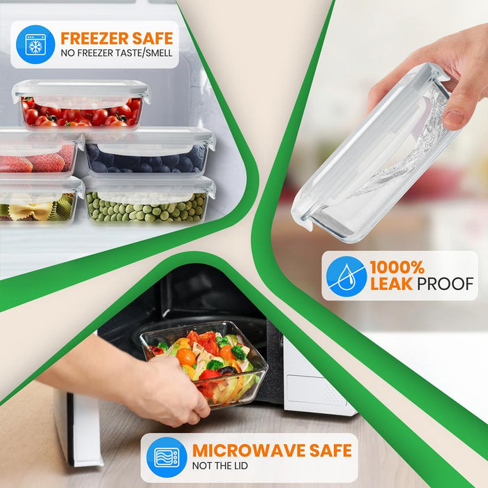 10-Piece Superior Glass Food Storage Containers Set - Stackable Design, Newly Bpa-Free Airtight Clear Locking Lids With Vent Lids & White Air Hole