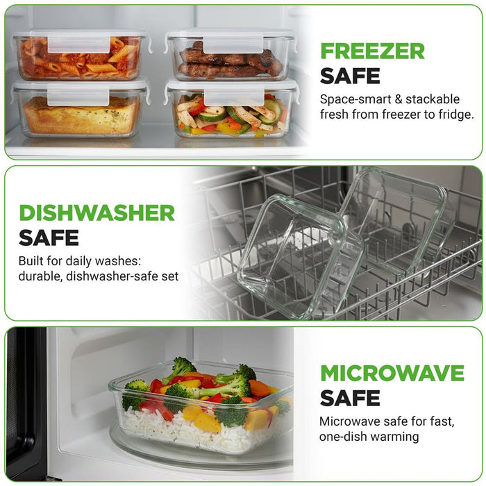 10-Piece Superior Glass Food Storage Containers Set - Stackable Design, Newly Bpa-Free Airtight Clear Locking Lids With Vent Lids & White Air Hole