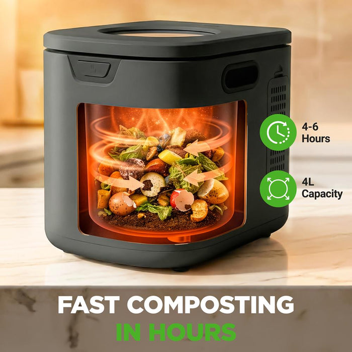 Electric Kitchen Composter 4L, Self-Cleaning, Odorless & Low Noise, Turning Food Waste Into Fertilizer (Gray)