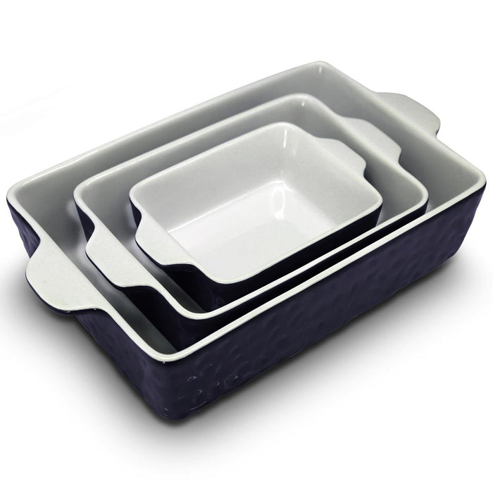 3-Pcs. Rectangular Ceramic Bakeware Set - Durable Baking Dishes Set, Odor-Free Hybrid Ceramic Non-Stick Baking Pans, Dishwasher Safe (Royal Blue)