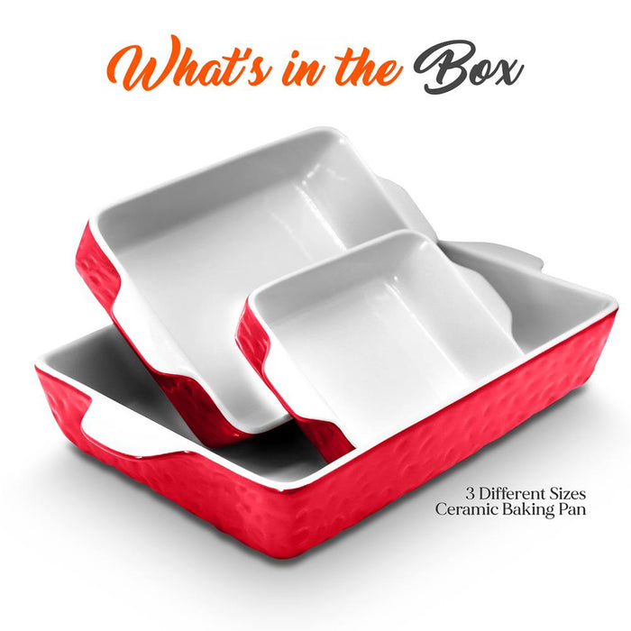 3-Piece Ceramic Casserole Set, Nonstick, Oven Safe, Red