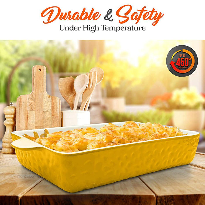 3-Pcs. Rectangular Ceramic Bakeware Set - Durable Baking Dishes Set, Odor-Free Hybrid Ceramic Non-Stick Baking Pans, Dishwasher Safe (Yellow)