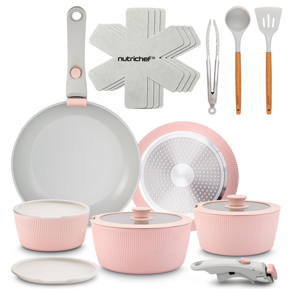 18-Piece Stylish Kitchen Cookware Set - Ceramic Nonstick Pots