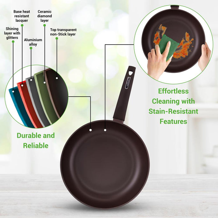 12-Piece Nonstick Cookware Set, Even Heat, Reinforced Aluminum, Brown