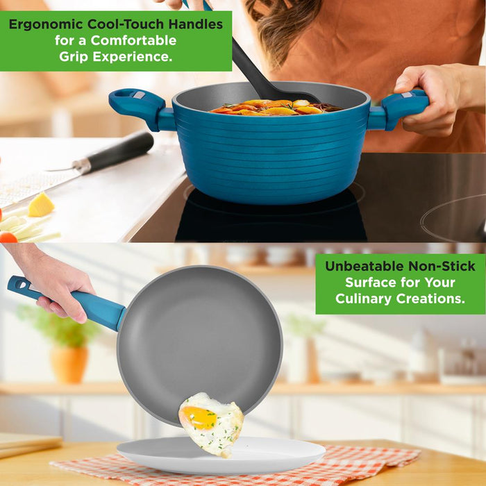 12-Piece Nonstick Cookware Set - Even Heat, Durable Coating, Green