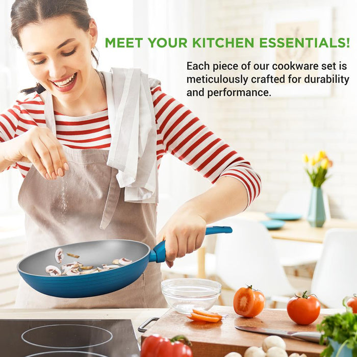 12-Piece Nonstick Cookware Set - Even Heat, Durable Coating, Green
