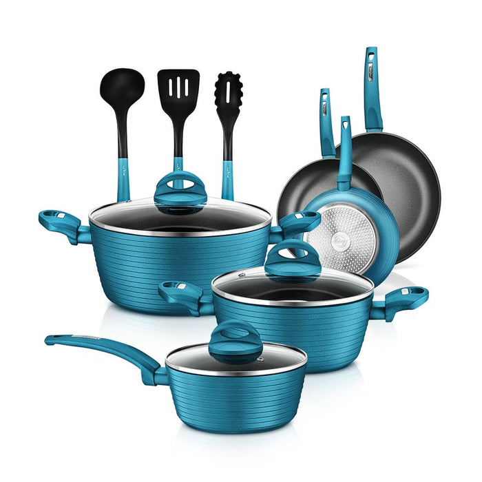 12-Piece Nonstick Cookware Set - Even Heat, Durable Coating, Green