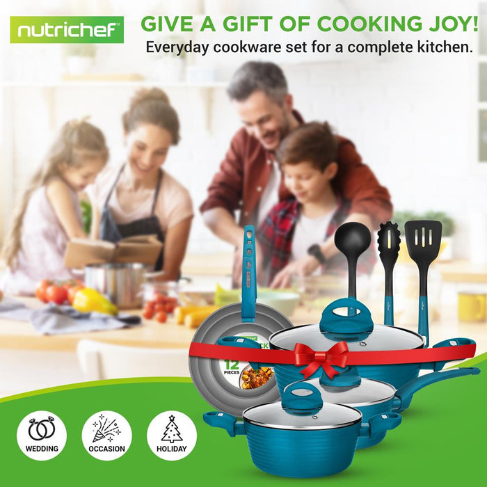 12-Piece Nonstick Cookware Set - Even Heat, Durable Coating, Green