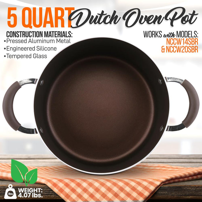 Dutch Oven Pot With Lid - Non-Stick High-Qualified Kitchen Cookware With See-Through Tempered Glass Lids, 5 Quart (Works With Models: Nccw14Sbr & Nccw20Sbr)