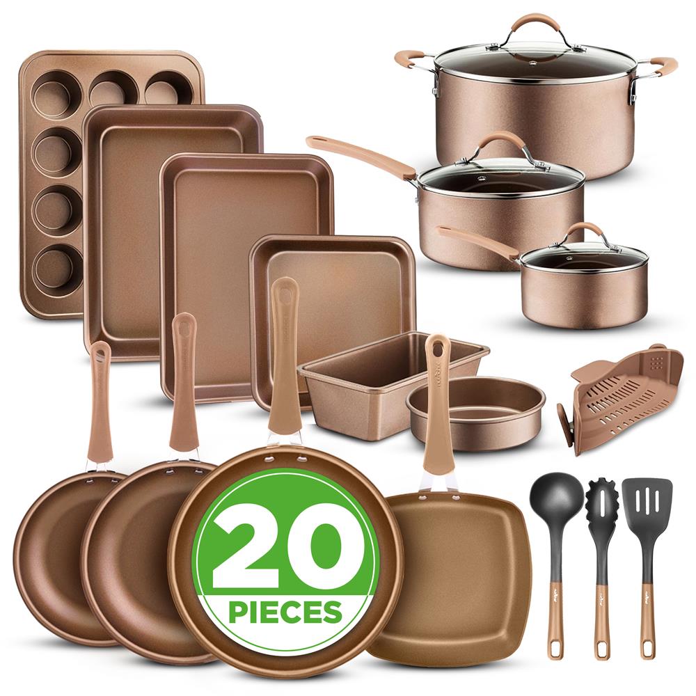 20-Piece Nonstick Cookware Set - Even Heat, PFOA/PFOS-Free
