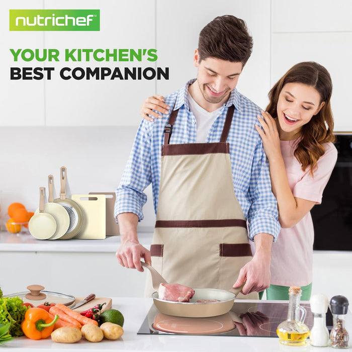 75-Piece Non-Stick Cookware Set, Ceramic Coating, Cream/Brown