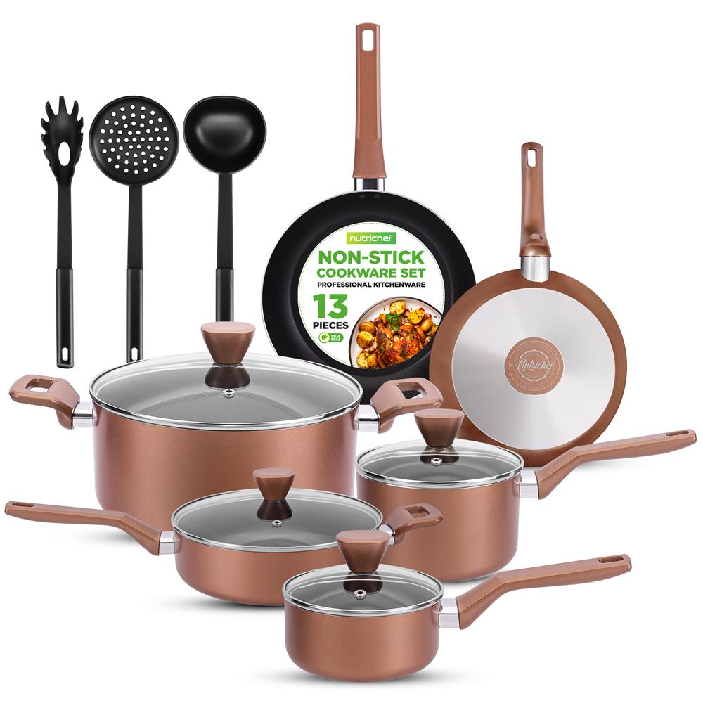 Healthy s Nutri-Pan セット 13-Piece Nonstick Cookware Set, Even Heat, Durable Coating, Brown