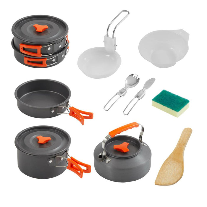 Camping Cookware Set - Lightweight Nonstick Aluminum, Grey