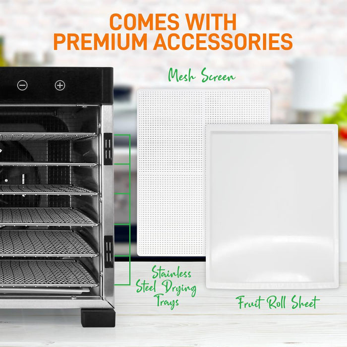 Premium Food Dehydrator Machine - 6 Stainless Steel Trays With Digital Timer And Temperature Control, 600 Watts